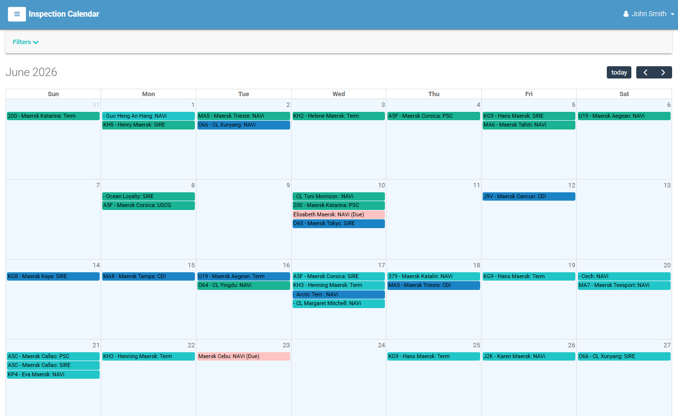 Inspection calendar