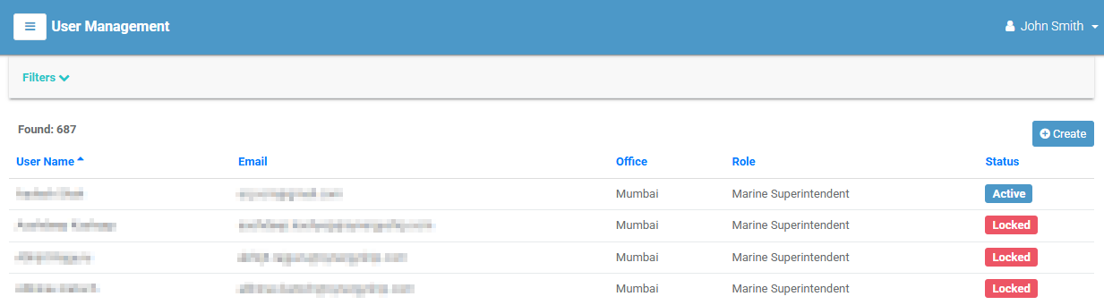 User Management list